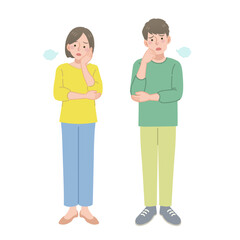 ため息をつく男女