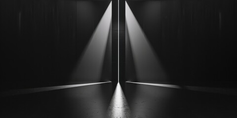 A refined and pure minimalist visual against a jet-black backdrop, Centralized thin intersecting shapes and light wave lines, Contemporary minimalist style
