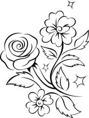 Botanical Roses Flowers Intricate Line Art , botanical roses, roses line art, floral vector design, botanical flowers, rose illustration, vintage rose drawing, intricate flower art, hand-drawn roses