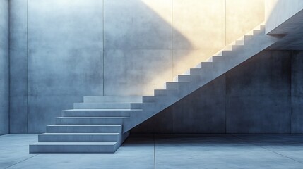 Modern concrete stairs ascend softly bathed in warm sunlight. AI Generated