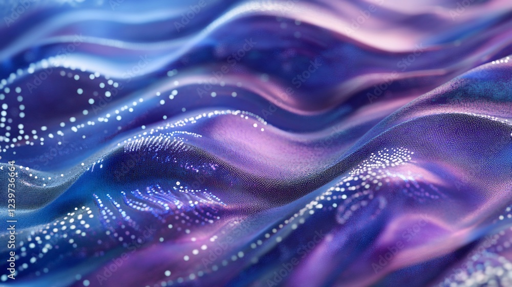 Poster abstract wavy surface with luminous dots on a gradient background design