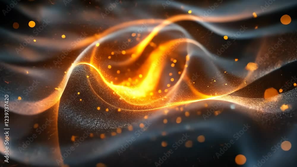 Poster abstract patterns blend vivid orange and dark textures creating dynamic energy in a striking visual 