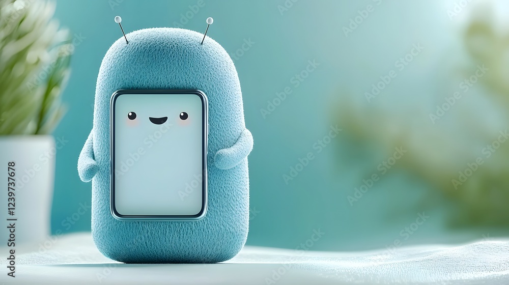 Poster charming 3d rendered virtual assistant avatar appearing on smartphone screen conveying helpful digit