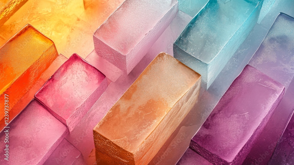 Poster colorful translucent blocks arranged in a geometric pattern