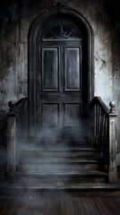 Fototapeta premium Mysterious Old Doorway: A Dark and Eerie Entrance to an Abandoned Mansion