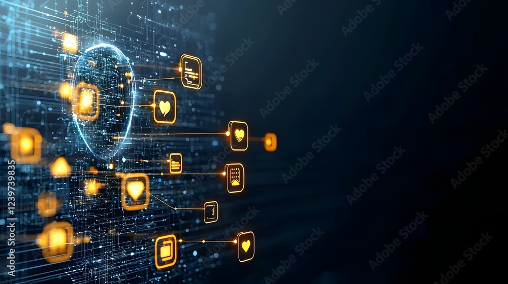 Poster Cyber inspired Communication Concept with Glowing Chat Bubbles and Digital Effects  Abstract futuristic technology background with data visualization digital network