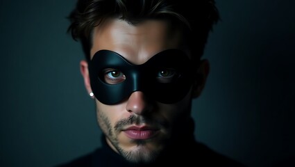 Illustration of a masked individual with intense gaze - implying mystique and secrecy - appropriate for masquerades or digital media promotions