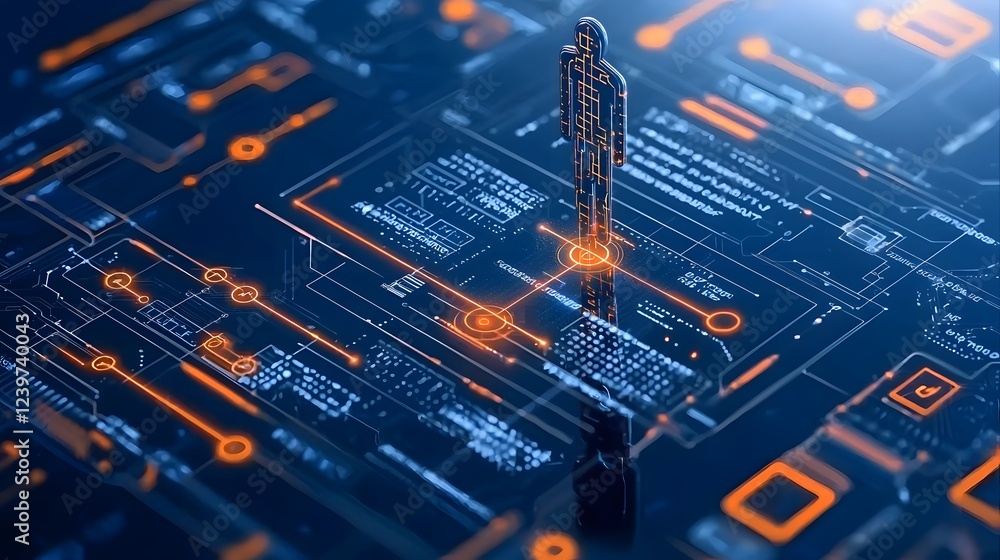 Poster cybersecurity themed digital process visualization with encrypted data analytics and intelligence fo