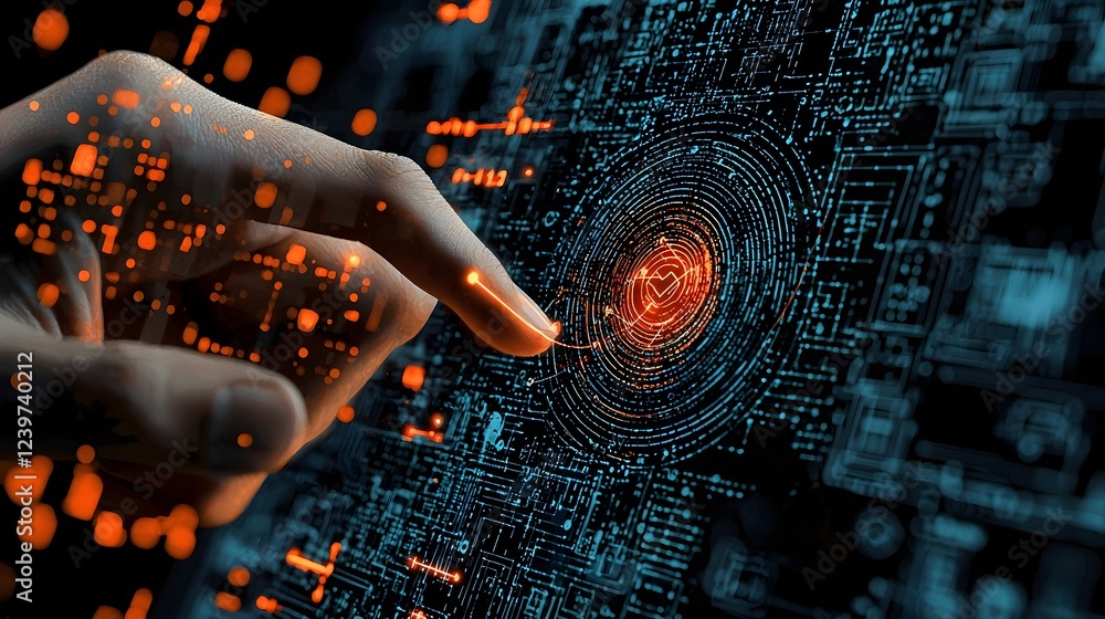 Aufkleber Cybersecurity themed digital identity verification process featuring encrypted data visualization and biometric authentication technologies for secure compliance and risk management