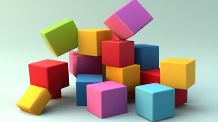 Abstract Colorful Cubes Composition 3D Render