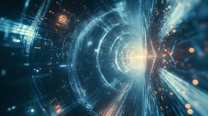 Obraz premium A mesmerizing and intricate digital connection formed by glowing blue lines and nodes, emphasizing the concept of digital communication and data exchange.