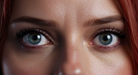 Stunning Closeup of Woman's Blue Eyes and Red Hair