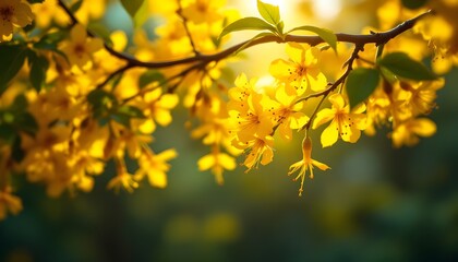 Fototapeta premium Golden Blossoms: Sunlight's Embrace - A Symbol of Spring's Renewal and Hope
