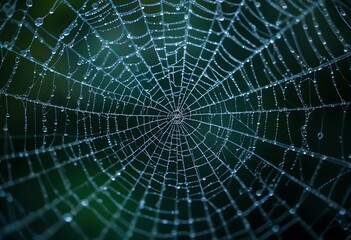 Fototapeta premium Dew Drops Adorn Intricate Spiderweb Design