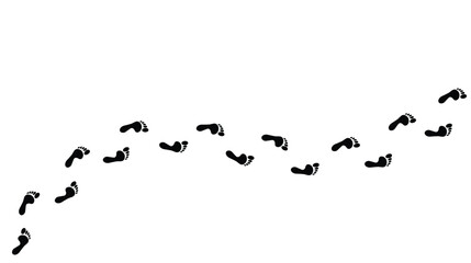 human footprints on transparent background, bare feet, top diagonally, isolated simple flat style