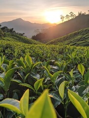 Beautiful sunrise view at Tea Plantation, Cameron Highland.  - ai