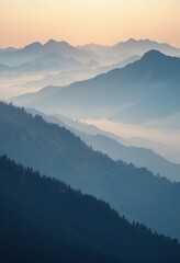 Fototapeta premium Misty Mountain Ranges at Sunrise Soft Hues of Blue