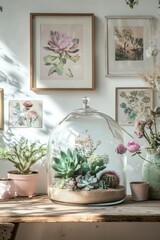 Glass Dome Terrarium With Succulents And Cactus Plants