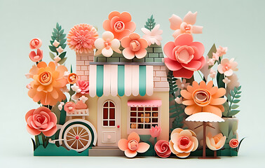 Cartoon style vector illustration of a model of a shop, restaurant, store, shop.