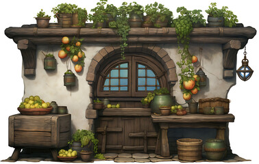Cartoon style vector illustration of a model of a shop, restaurant, store, shop.