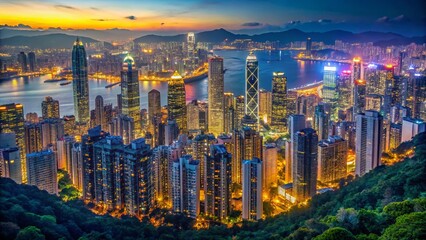 Obraz premium Hong Kong Skyline Night View from Victoria Peak - Stunning Cityscape Panorama