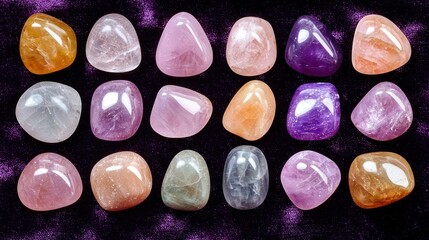 Naklejka premium Assorted Polished Stones on Purple Velvet