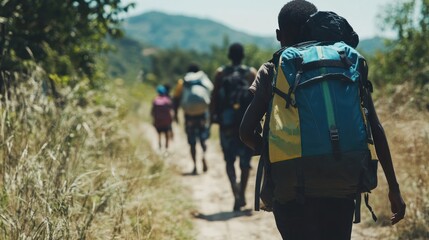 A Journey on Foot: Migrants Trekking Through Rural Landscape