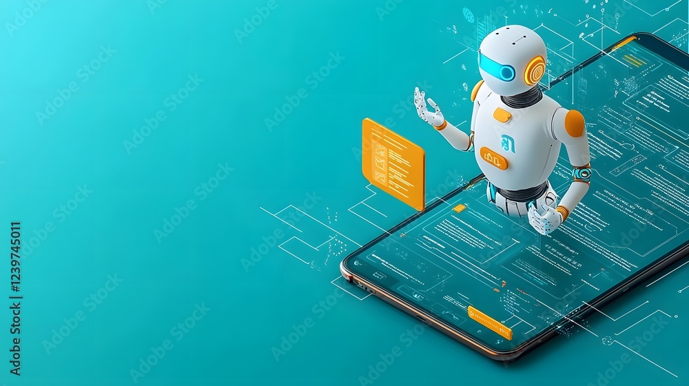 Fototapete Futuristic AI powered chatbot concept for automated business processes enterprise software solutions and digital transformation  Streamlining and communication through intelligent technology
