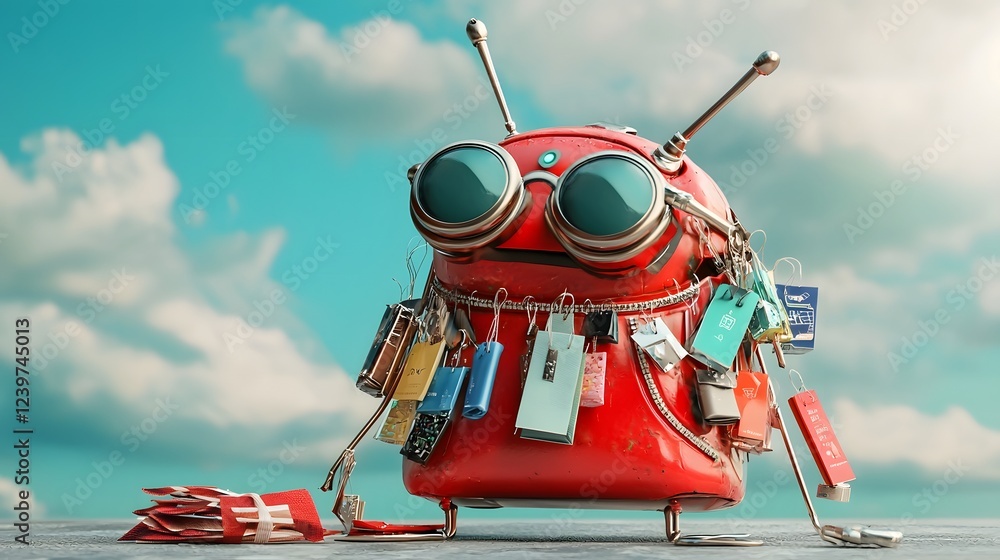 Aufkleber futuristic ai powered chatbot interface in a vibrant red aesthetic providing personalized product re
