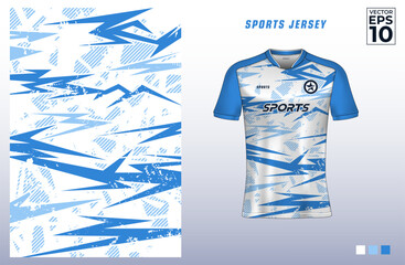 T-shirt sport jersey design template with abstract geometric line pattern grunge background. Sport uniform in front view. Shirt mock up for sport club. Vector Illustration