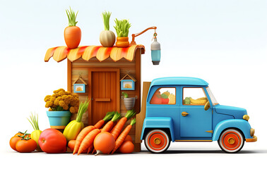 Cartoon style vector illustration of a model of a shop, restaurant, store, shop.