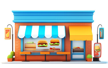 Cartoon style vector illustration of a model of a shop, restaurant, store, shop.