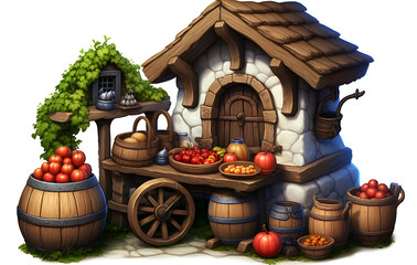 Cartoon style vector illustration of a model of a shop, restaurant, store, shop.