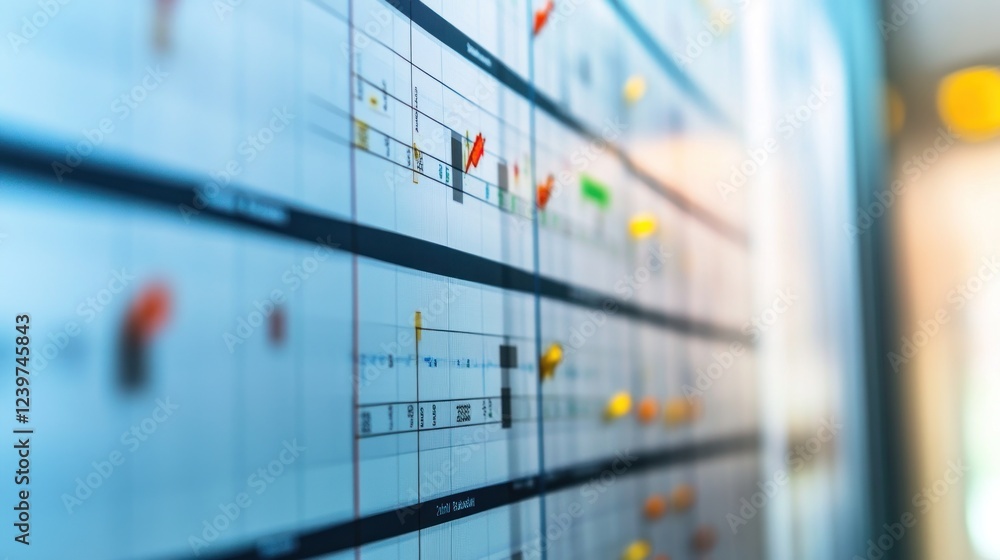 Poster modern project management dashboard display with color-coded pins
