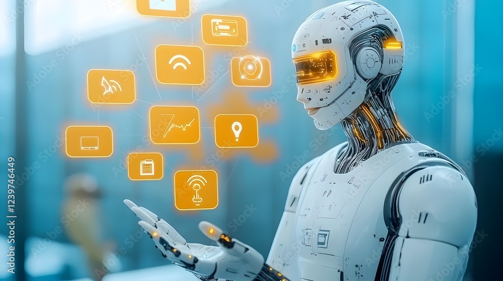 Leinwandbilder futuristic chatbot with a dynamic holographic interface representing the advanced technology and res