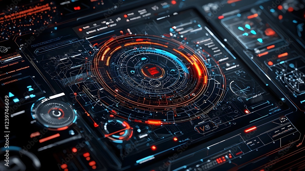 Poster futuristic digital banking interface showcasing a sophisticated fraud risk analysis dashboard with r