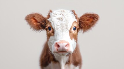 Calf portrait, farm animal, studio shot, light background, agriculture