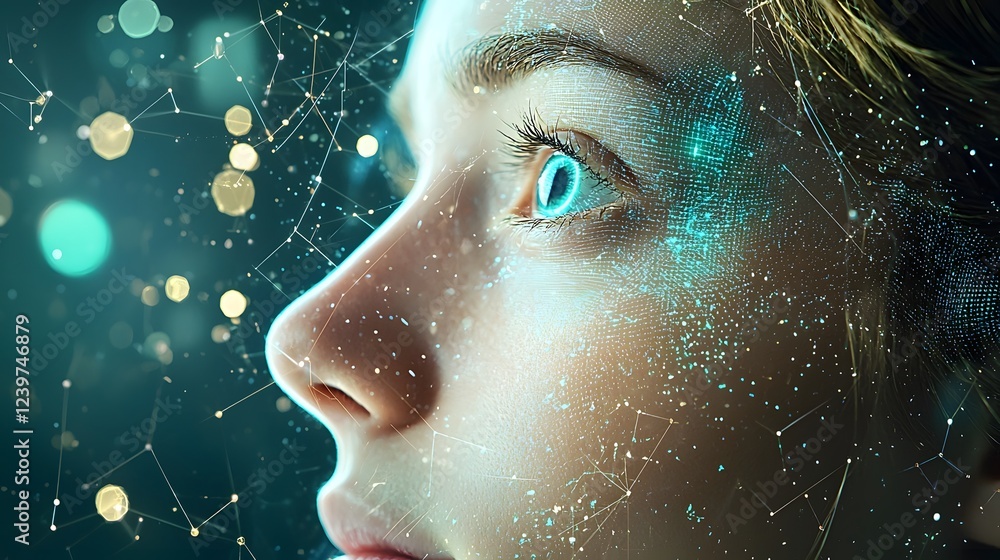 Fototapete futuristic digital biometric identity verification system with retina scanning technology and hologr