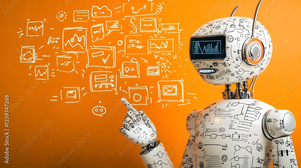 Leinwandbilder Futuristic digital marketing assistant analyzing data and insights through interactive chatbot technology  Advanced analytics visualization