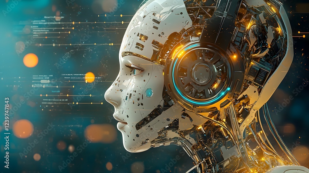 Poster futuristic intelligence powered virtual shopping assistant chatbot providing personalized product re