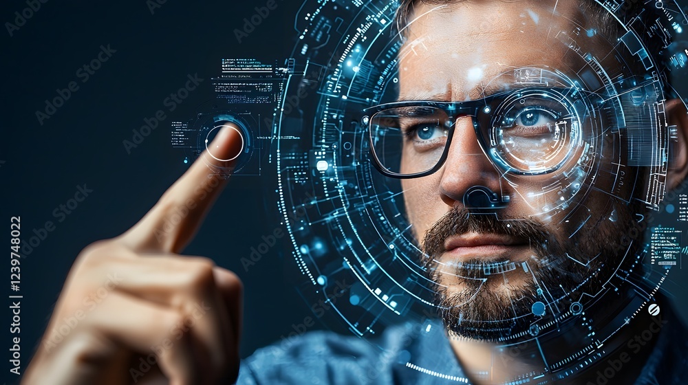 Aufkleber Futuristic virtual interface showcasing an AI driven KYC Know Your Customer verification system with advanced data visualization and analytics capabilities for the financial and business sectors