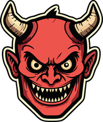 Evil Devil Head – Red Horned Demon Sticker