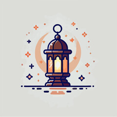 Glowing Lantern Under Crescent Moon and Stars Illustration