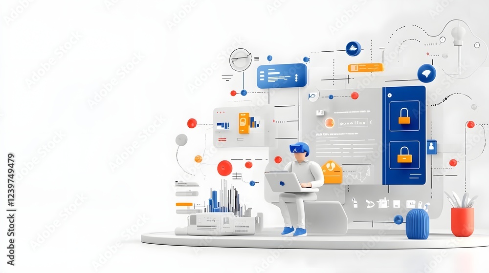 Aufkleber Innovative 3D rendered showcasing a streamlined KYC  Know Your Customer  onboarding process with real time user authentication