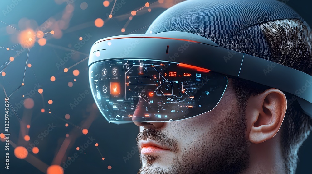 Aufkleber Innovative virtual and augmented reality technology with biometric data processing and futuristic holographic user interface for financial compliance security and data analytics