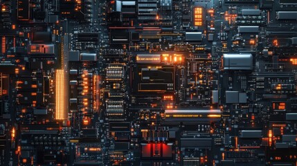 A tightly framed shot of the intricate circuitry and connectors of a battery management system focusing on the tiny components such as capacitors and resistors that regulate the charge