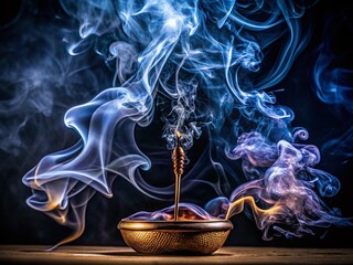 Intense Smoke from Incense, Black Background, High Depth of Field Stock Photo