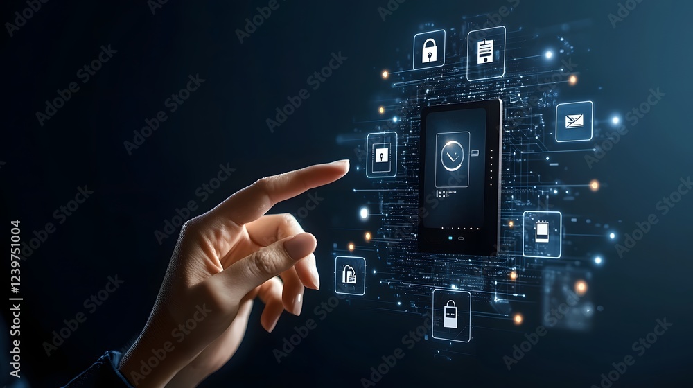 Poster of a dark futuristic user interface UI design showcasing digital identity verification and document authentication capabilities