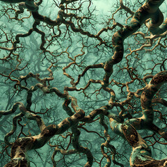 Abstract Detailed Visualization of a PZ Tree in Gradients of Green and Brown