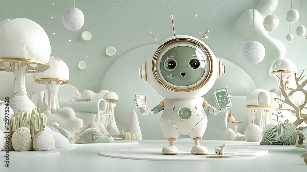 Aufkleber Playful 3D Rendered Virtual Assistant Character Guiding Users Through Compliance Verification and Identity Confirmation Process on Digital Platform or Application